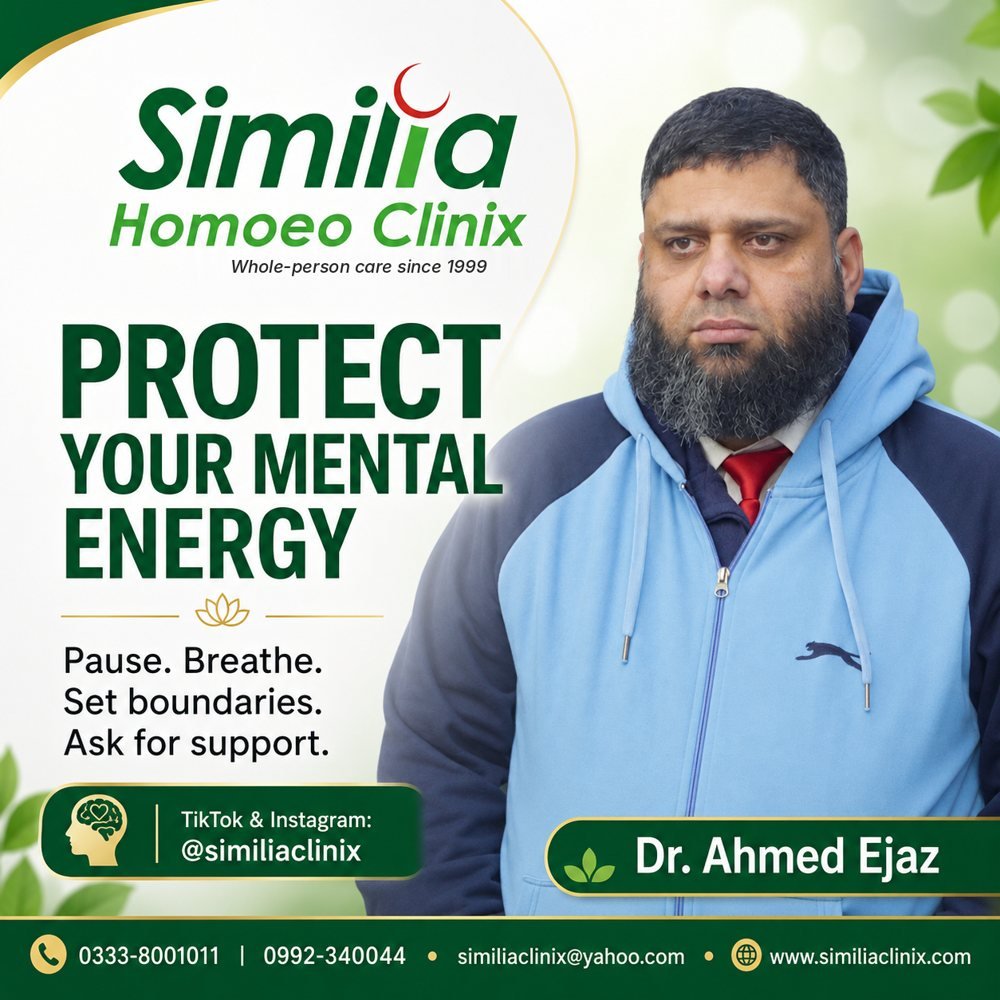 Wellness post by Dr. Ahmed Ejaz: Protect your mental energy. Pause, breathe, set boundaries and ask for support.